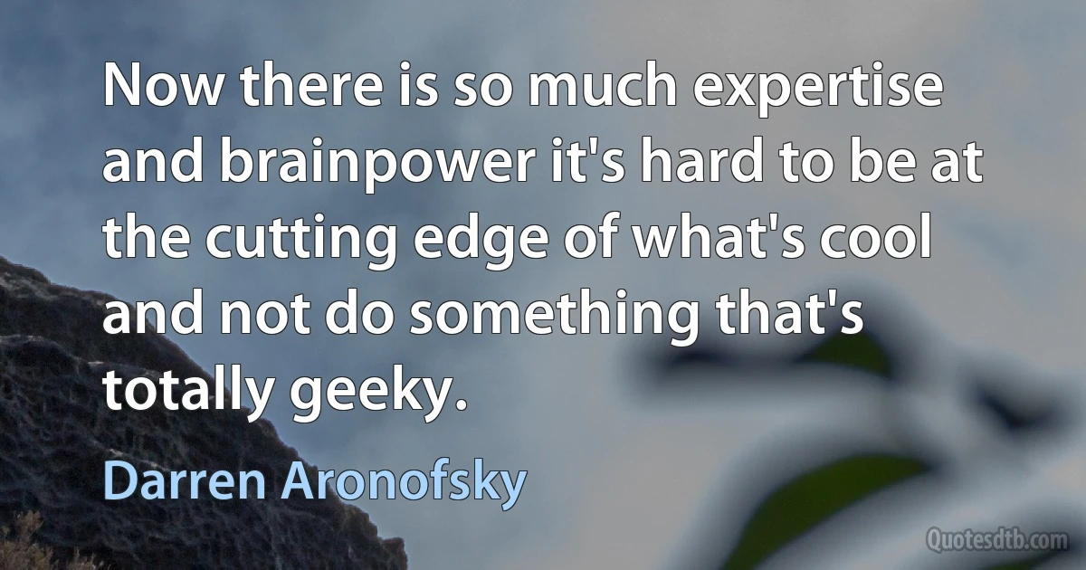 Now there is so much expertise and brainpower it's hard to be at the cutting edge of what's cool and not do something that's totally geeky. (Darren Aronofsky)