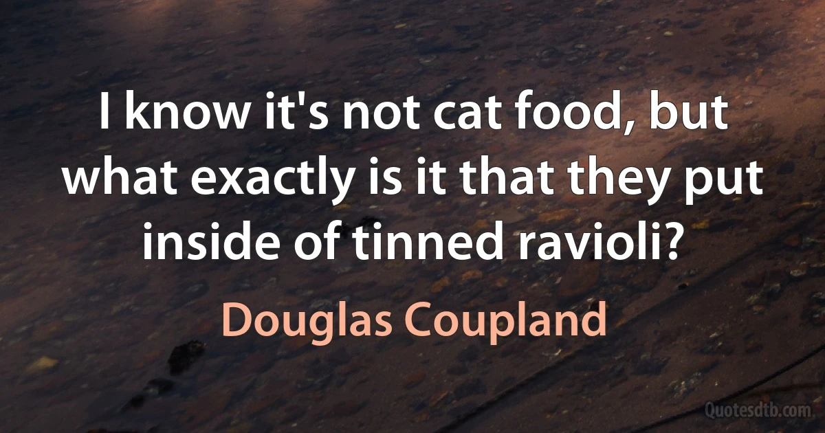 I know it's not cat food, but what exactly is it that they put inside of tinned ravioli? (Douglas Coupland)