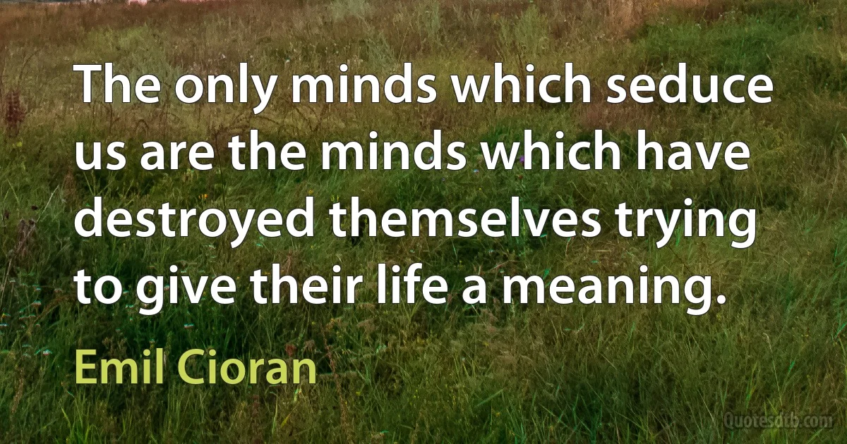 The only minds which seduce us are the minds which have destroyed themselves trying to give their life a meaning. (Emil Cioran)