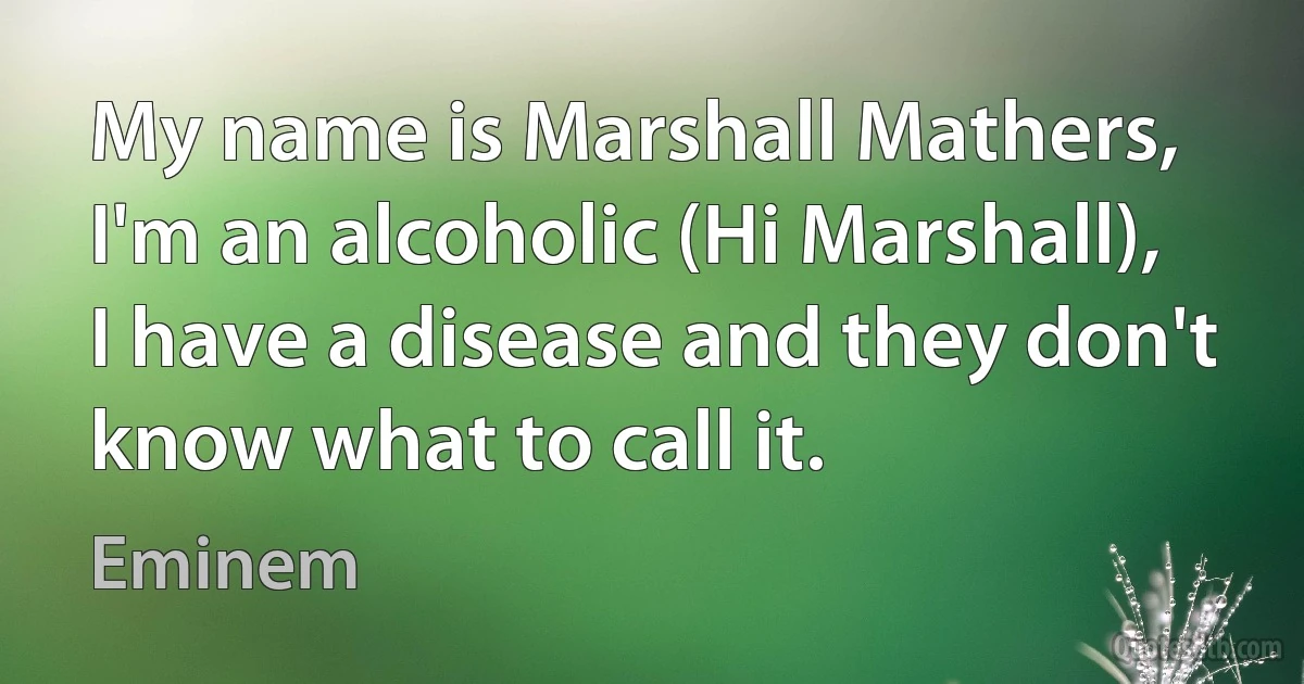 My name is Marshall Mathers, I'm an alcoholic (Hi Marshall), I have a disease and they don't know what to call it. (Eminem)