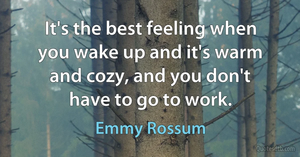 It's the best feeling when you wake up and it's warm and cozy, and you don't have to go to work. (Emmy Rossum)