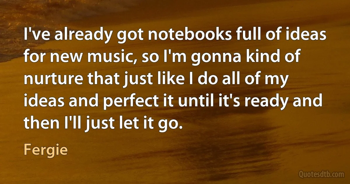 I've already got notebooks full of ideas for new music, so I'm gonna kind of nurture that just like I do all of my ideas and perfect it until it's ready and then I'll just let it go. (Fergie)