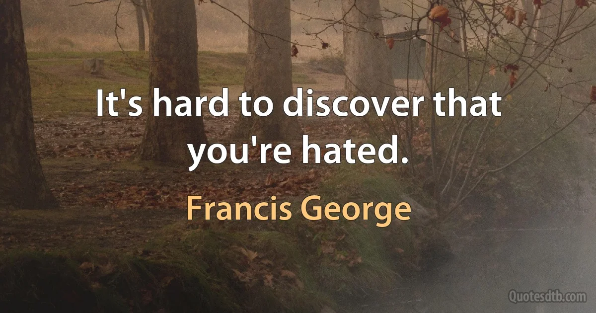 It's hard to discover that you're hated. (Francis George)