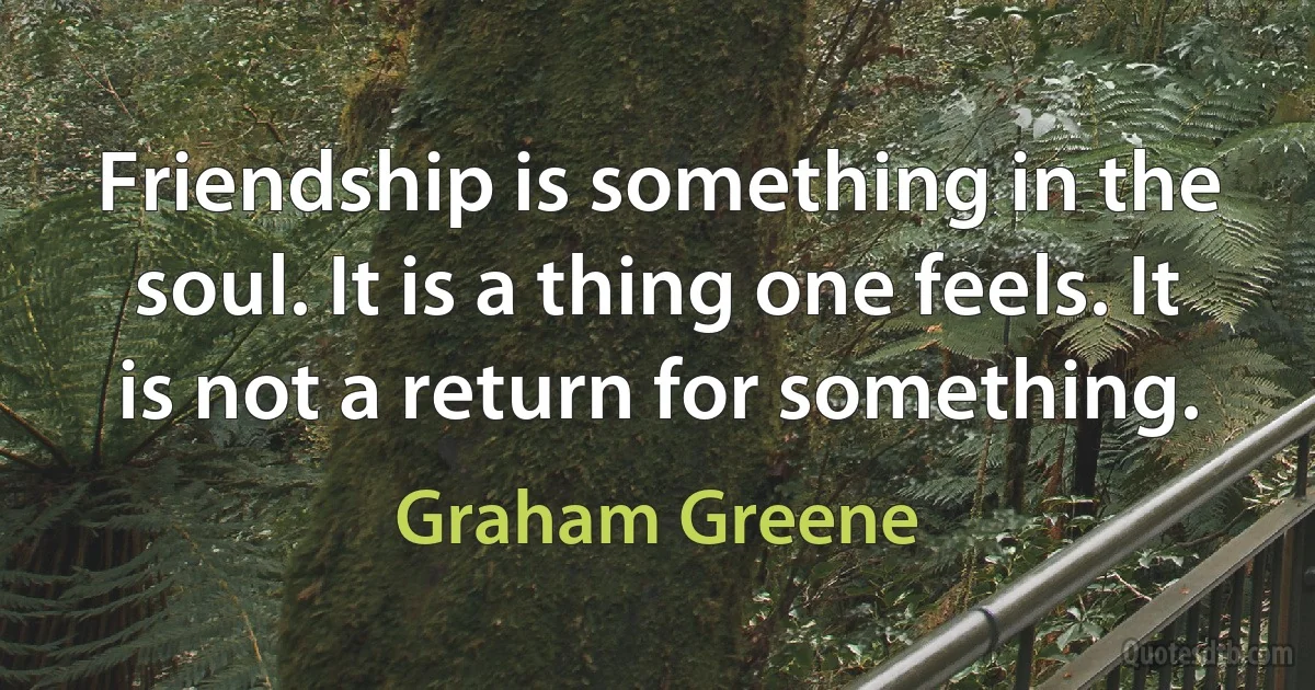 Friendship is something in the soul. It is a thing one feels. It is not a return for something. (Graham Greene)