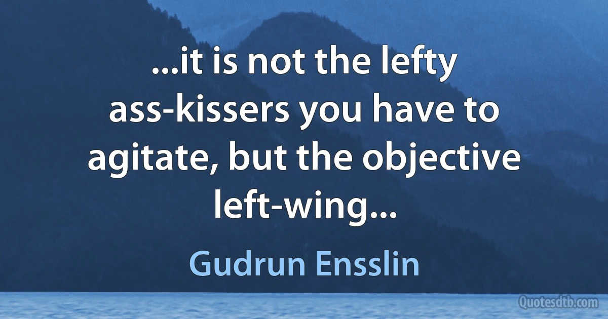 ...it is not the lefty ass-kissers you have to agitate, but the objective left-wing... (Gudrun Ensslin)