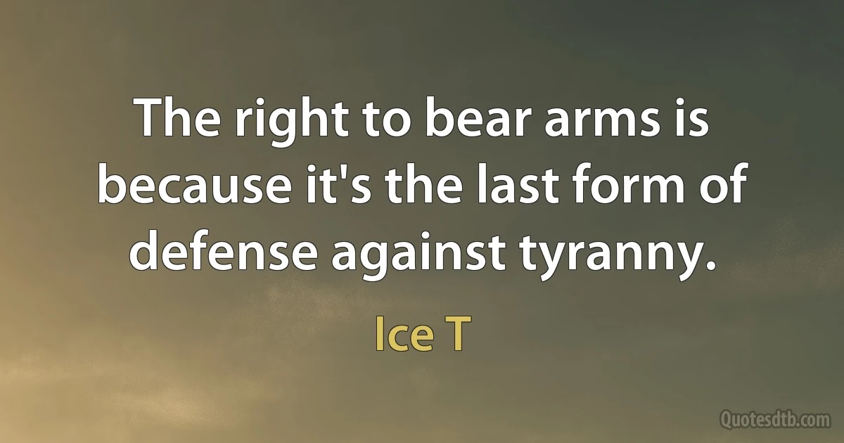 The right to bear arms is because it's the last form of defense against tyranny. (Ice T)