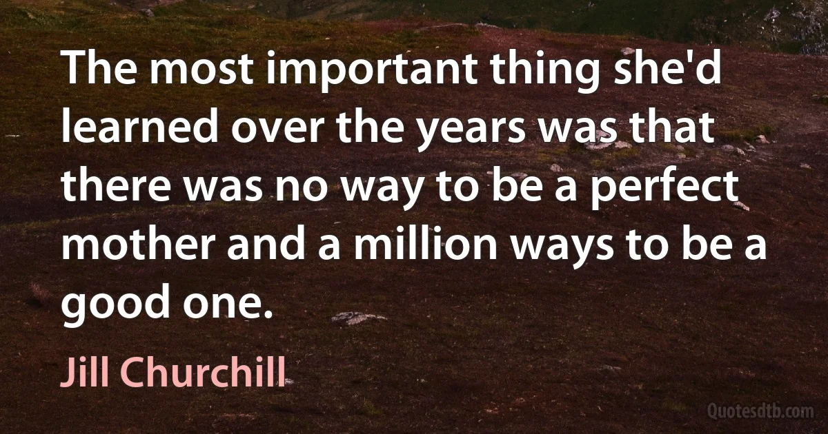 The most important thing she'd learned over the years was that there was no way to be a perfect mother and a million ways to be a good one. (Jill Churchill)