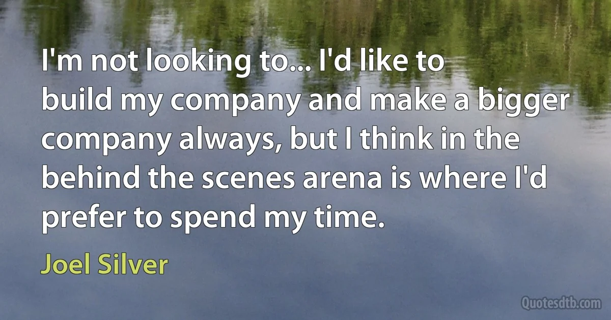 I'm not looking to... I'd like to build my company and make a bigger company always, but I think in the behind the scenes arena is where I'd prefer to spend my time. (Joel Silver)