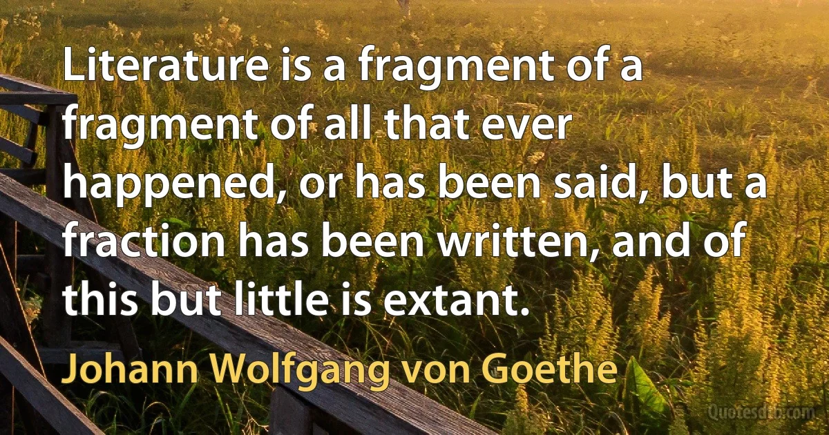 Literature is a fragment of a fragment of all that ever happened, or has been said, but a fraction has been written, and of this but little is extant. (Johann Wolfgang von Goethe)