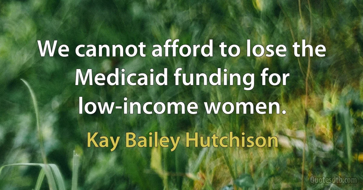 We cannot afford to lose the Medicaid funding for low-income women. (Kay Bailey Hutchison)