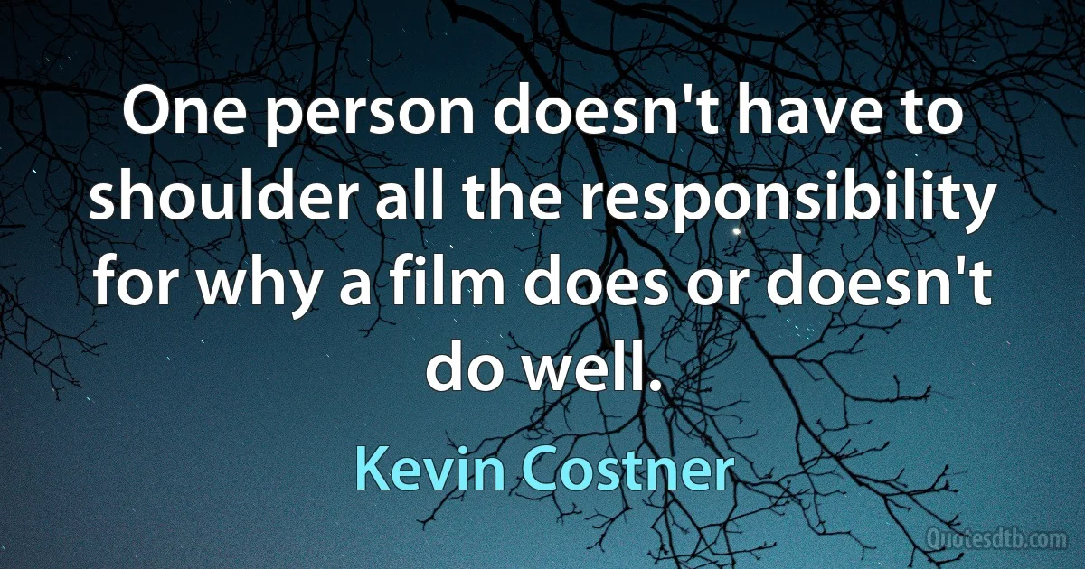 One person doesn't have to shoulder all the responsibility for why a film does or doesn't do well. (Kevin Costner)