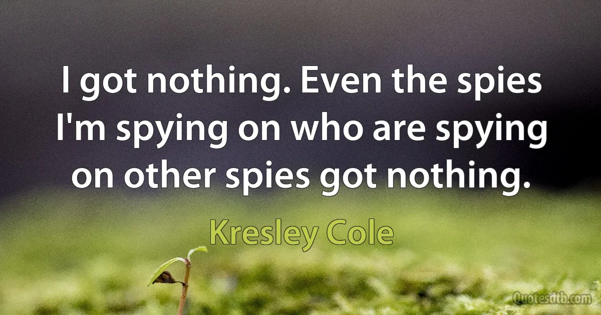 I got nothing. Even the spies I'm spying on who are spying on other spies got nothing. (Kresley Cole)