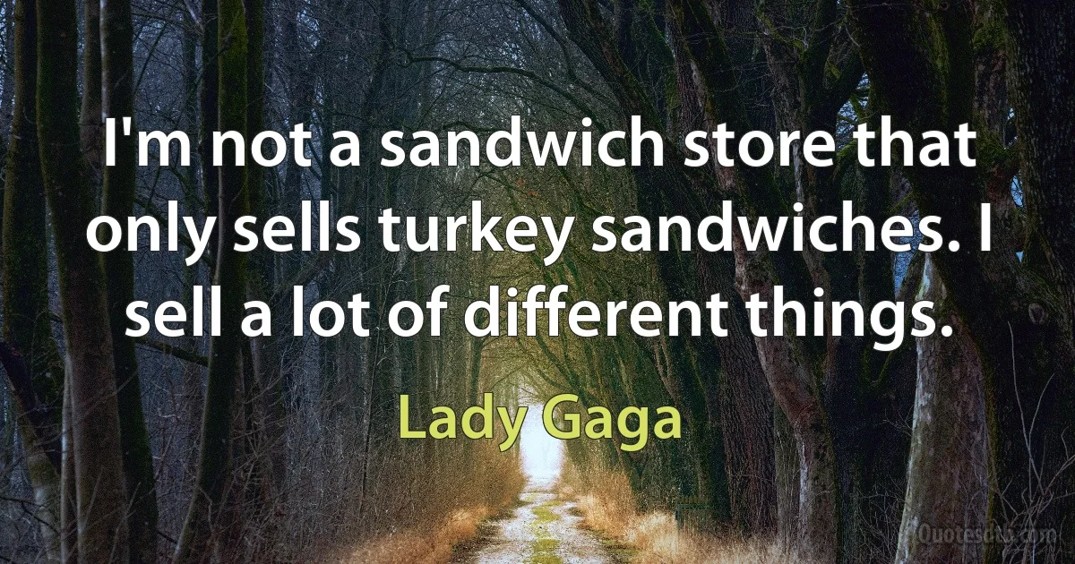 I'm not a sandwich store that only sells turkey sandwiches. I sell a lot of different things. (Lady Gaga)