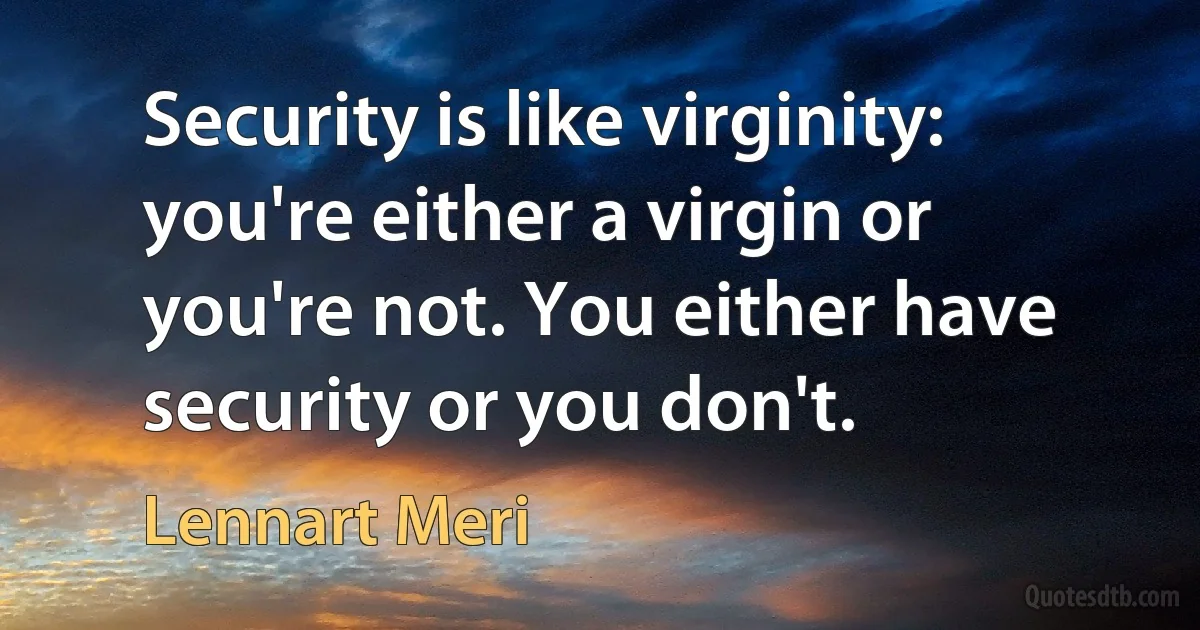 Security is like virginity: you're either a virgin or you're not. You either have security or you don't. (Lennart Meri)