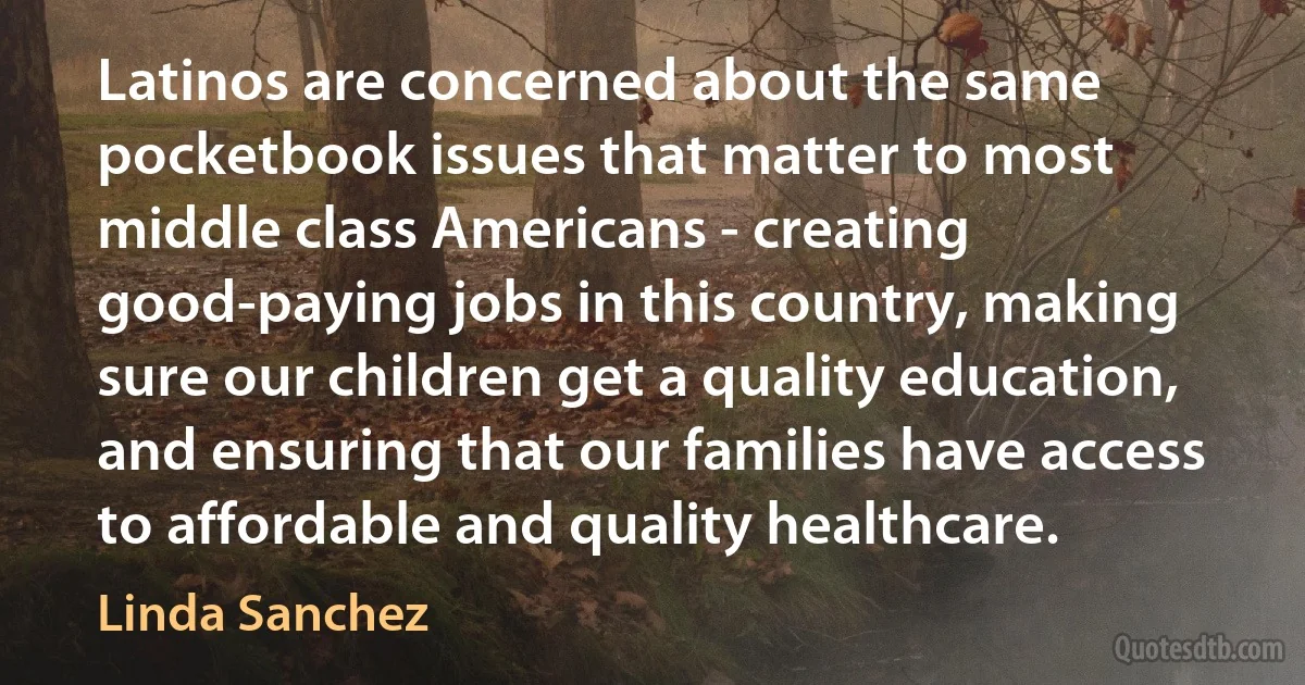 Latinos are concerned about the same pocketbook issues that matter to most middle class Americans - creating good-paying jobs in this country, making sure our children get a quality education, and ensuring that our families have access to affordable and quality healthcare. (Linda Sanchez)