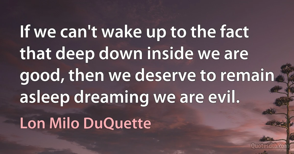 If we can't wake up to the fact that deep down inside we are good, then we deserve to remain asleep dreaming we are evil. (Lon Milo DuQuette)