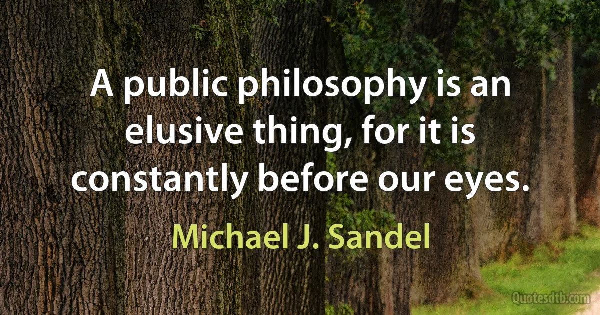 A public philosophy is an elusive thing, for it is constantly before our eyes. (Michael J. Sandel)