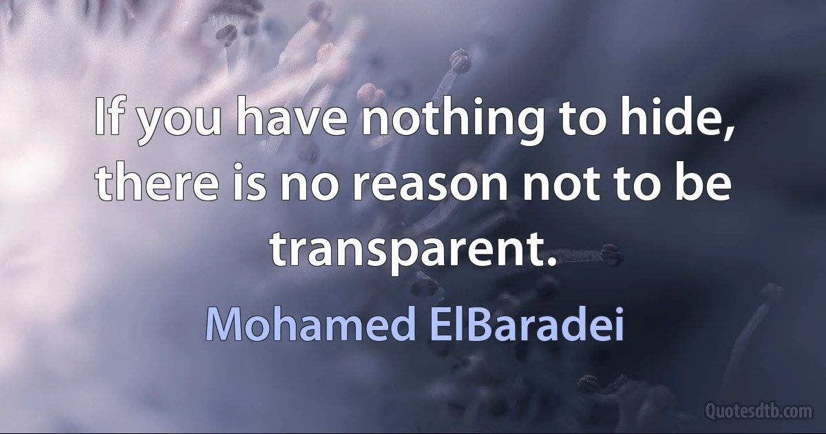 If you have nothing to hide, there is no reason not to be transparent. (Mohamed ElBaradei)