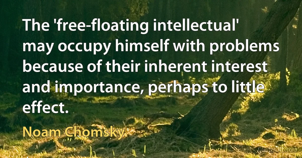 The 'free-floating intellectual' may occupy himself with problems because of their inherent interest and importance, perhaps to little effect. (Noam Chomsky)