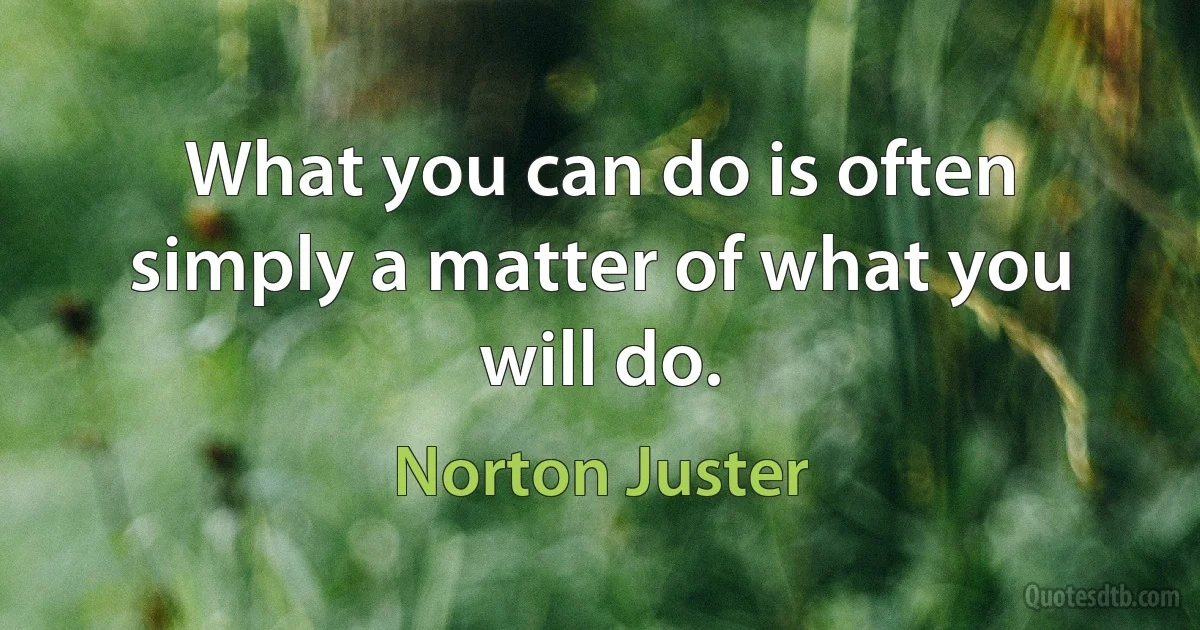 What you can do is often simply a matter of what you will do. (Norton Juster)