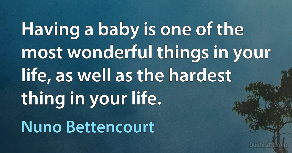 Having a baby is one of the most wonderful things in your life, as well as the hardest thing in your life. (Nuno Bettencourt)