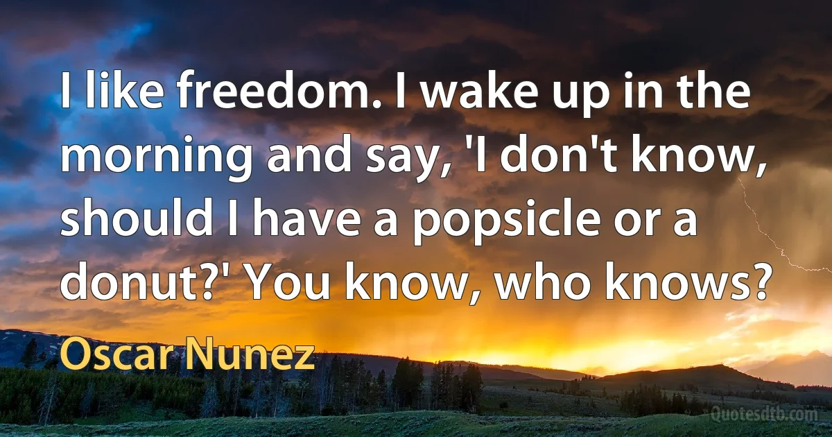 I like freedom. I wake up in the morning and say, 'I don't know, should I have a popsicle or a donut?' You know, who knows? (Oscar Nunez)