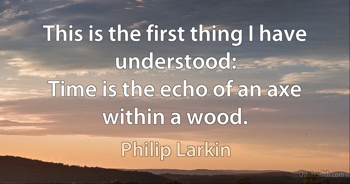 This is the first thing I have understood:
Time is the echo of an axe within a wood. (Philip Larkin)