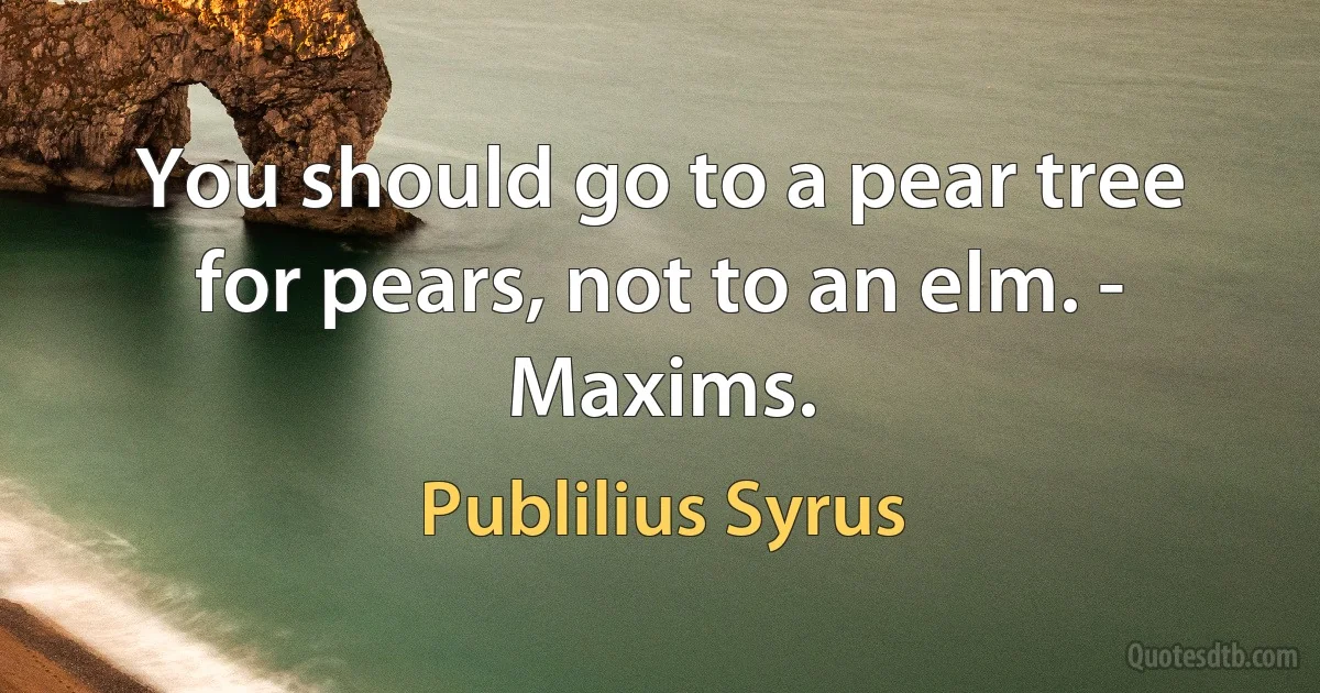 You should go to a pear tree for pears, not to an elm. - Maxims. (Publilius Syrus)