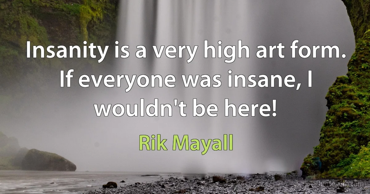 Insanity is a very high art form. If everyone was insane, I wouldn't be here! (Rik Mayall)