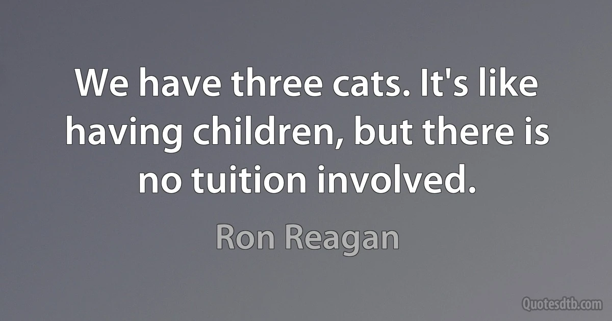 We have three cats. It's like having children, but there is no tuition involved. (Ron Reagan)