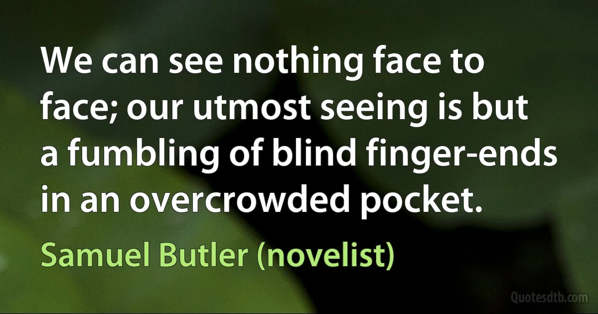 We can see nothing face to face; our utmost seeing is but a fumbling of blind finger-ends in an overcrowded pocket. (Samuel Butler (novelist))