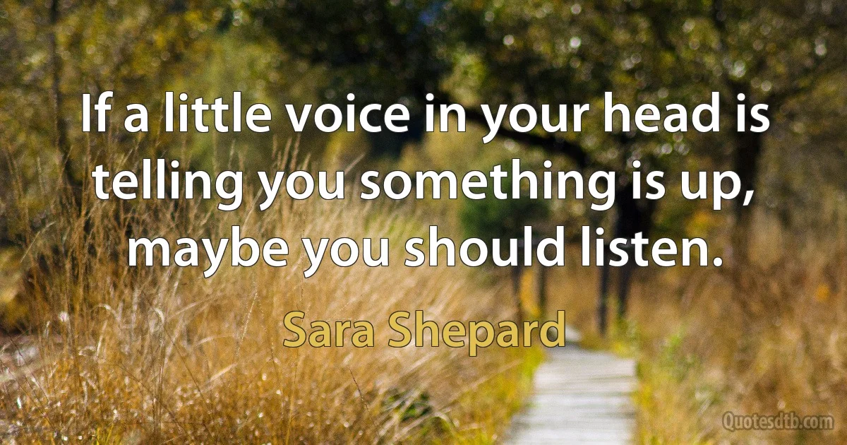 If a little voice in your head is telling you something is up, maybe you should listen. (Sara Shepard)