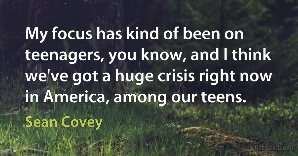 My focus has kind of been on teenagers, you know, and I think we've got a huge crisis right now in America, among our teens. (Sean Covey)