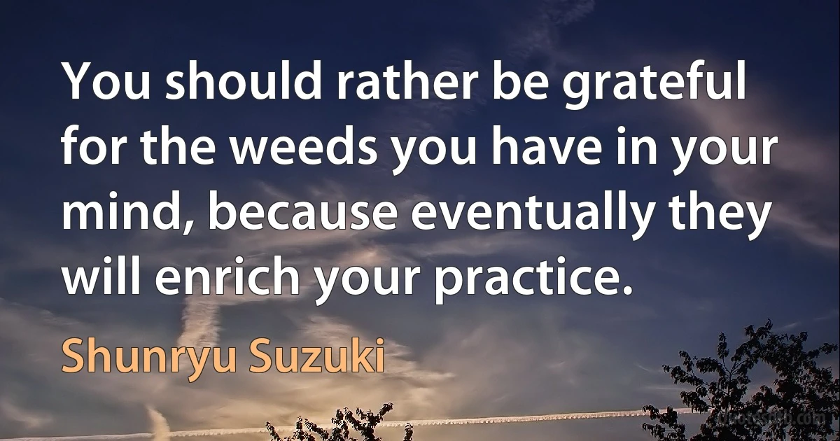 You should rather be grateful for the weeds you have in your mind, because eventually they will enrich your practice. (Shunryu Suzuki)