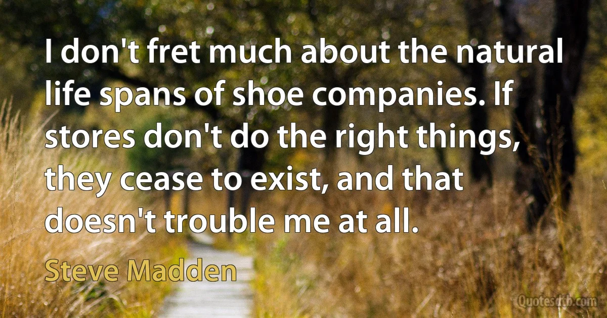 I don't fret much about the natural life spans of shoe companies. If stores don't do the right things, they cease to exist, and that doesn't trouble me at all. (Steve Madden)