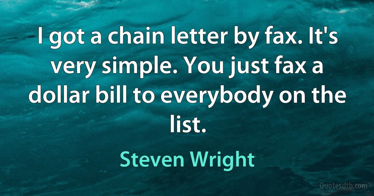 I got a chain letter by fax. It's very simple. You just fax a dollar bill to everybody on the list. (Steven Wright)