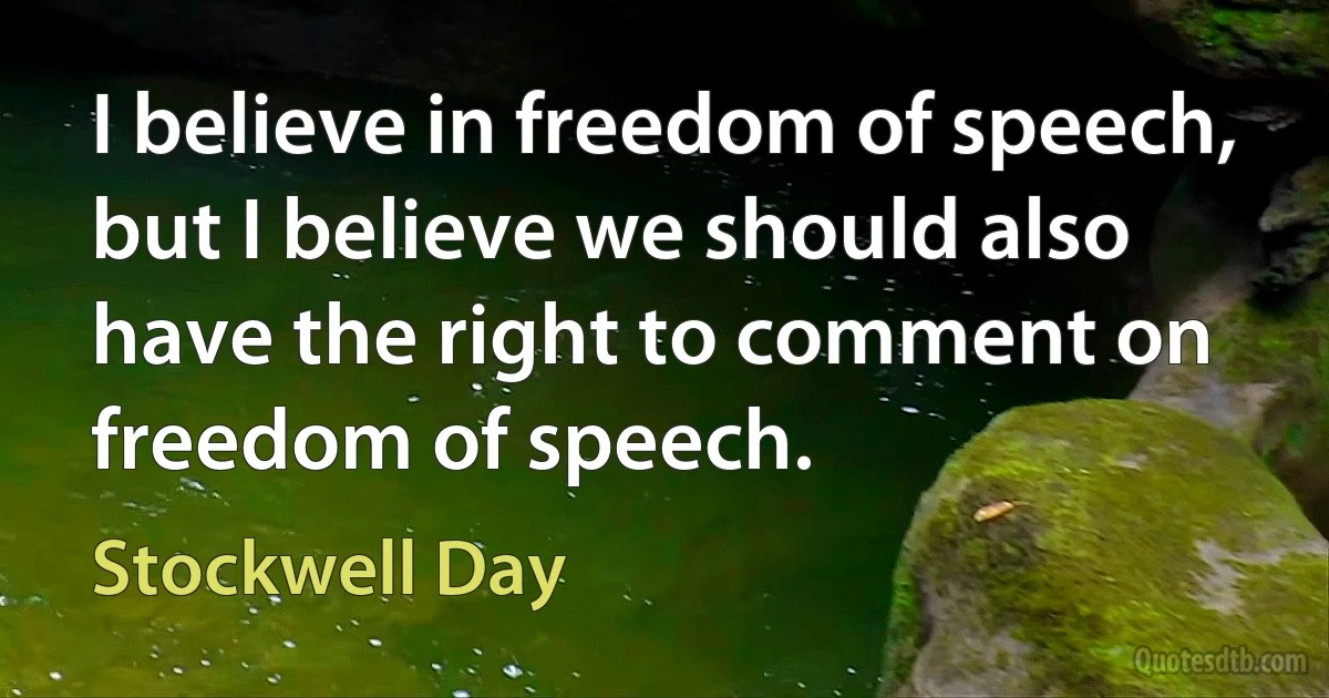 I believe in freedom of speech, but I believe we should also have the right to comment on freedom of speech. (Stockwell Day)