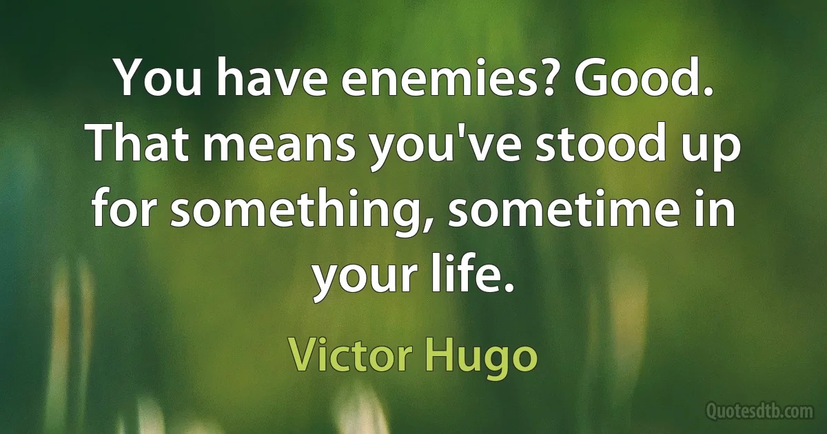 You have enemies? Good. That means you've stood up for something, sometime in your life. (Victor Hugo)