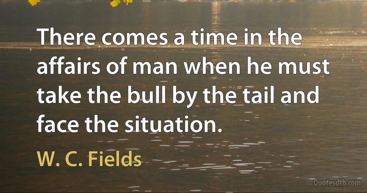 There comes a time in the affairs of man when he must take the bull by the tail and face the situation. (W. C. Fields)