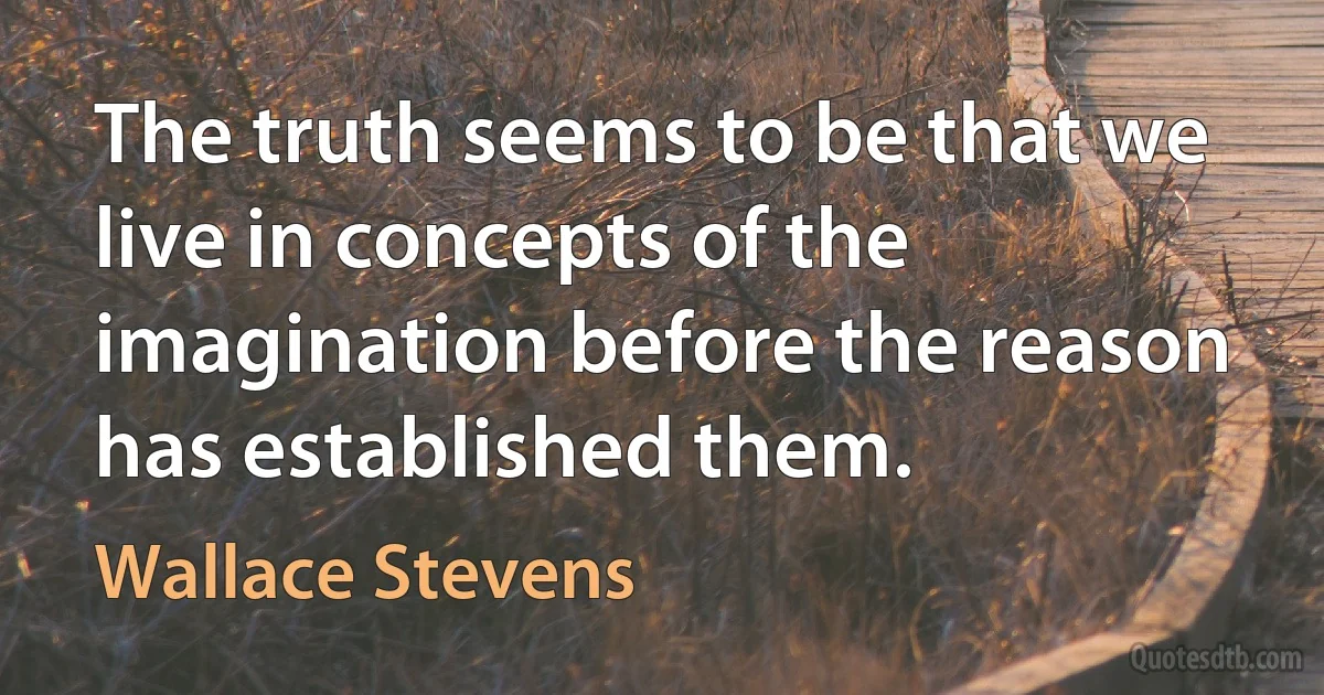 The truth seems to be that we live in concepts of the imagination before the reason has established them. (Wallace Stevens)