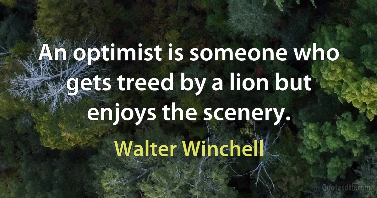 An optimist is someone who gets treed by a lion but enjoys the scenery. (Walter Winchell)