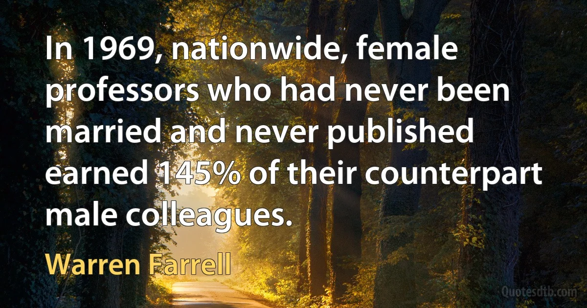 In 1969, nationwide, female professors who had never been married and never published earned 145% of their counterpart male colleagues. (Warren Farrell)