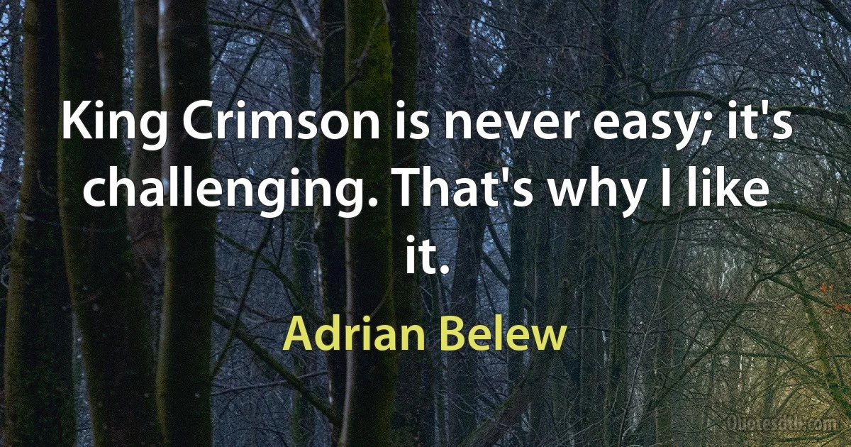 King Crimson is never easy; it's challenging. That's why I like it. (Adrian Belew)