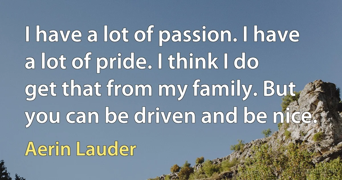 I have a lot of passion. I have a lot of pride. I think I do get that from my family. But you can be driven and be nice. (Aerin Lauder)