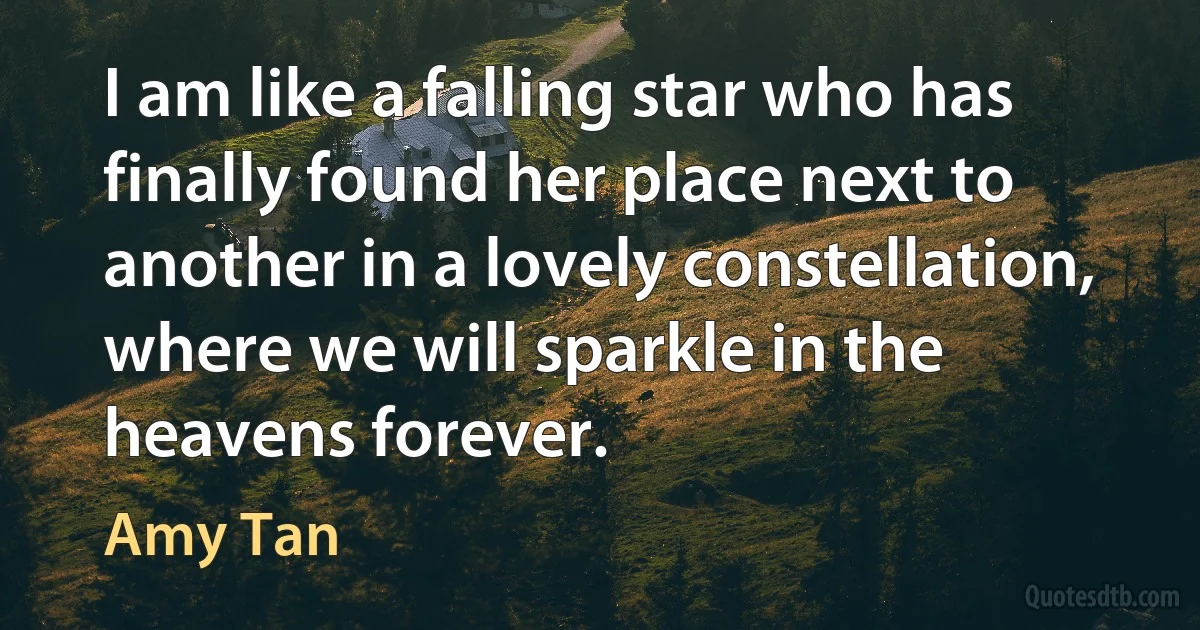 I am like a falling star who has finally found her place next to another in a lovely constellation, where we will sparkle in the heavens forever. (Amy Tan)