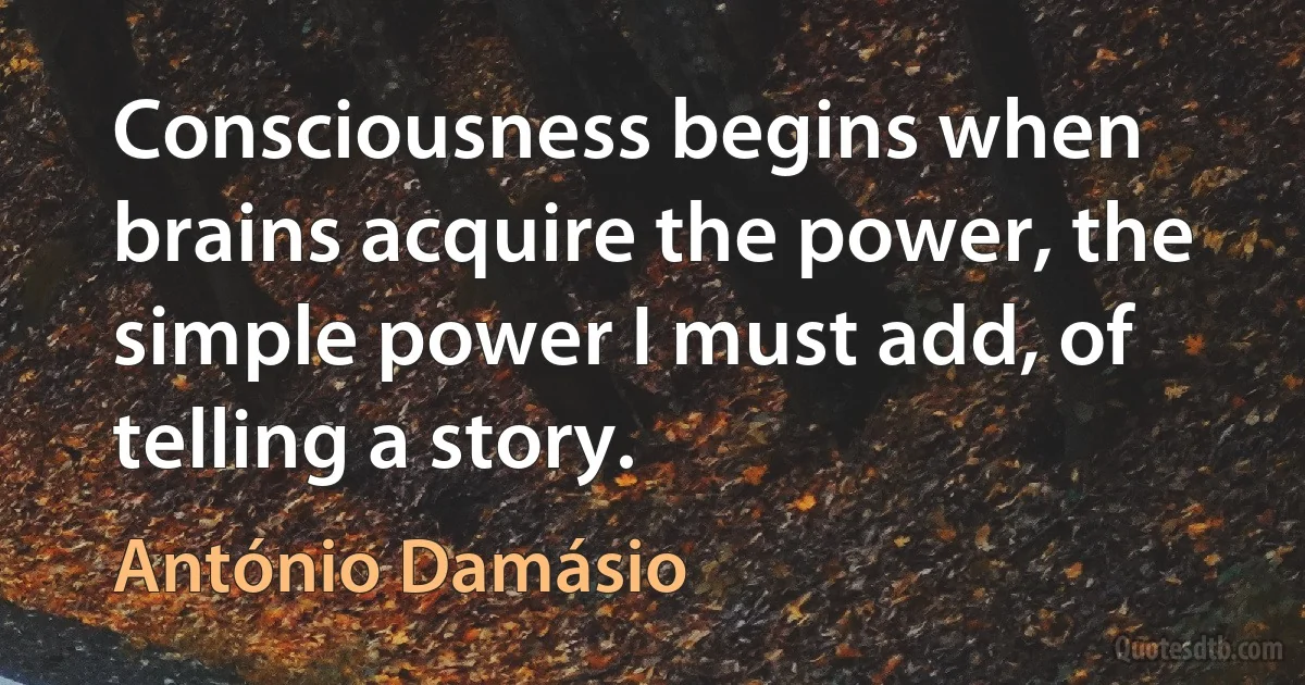 Consciousness begins when brains acquire the power, the simple power I must add, of telling a story. (António Damásio)