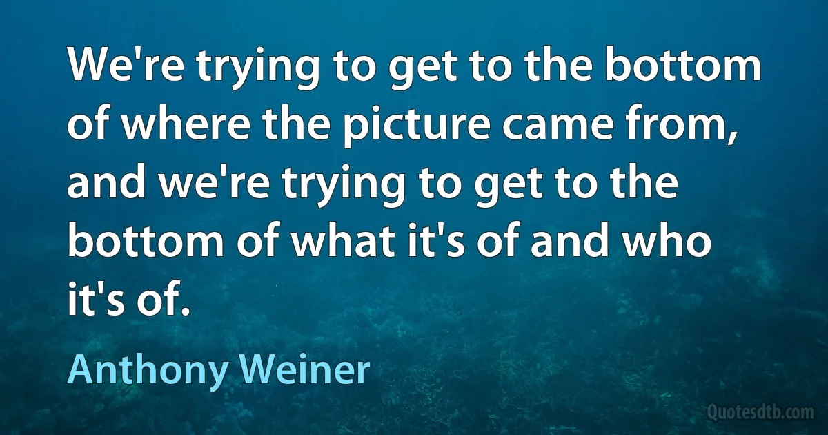 We're trying to get to the bottom of where the picture came from, and we're trying to get to the bottom of what it's of and who it's of. (Anthony Weiner)