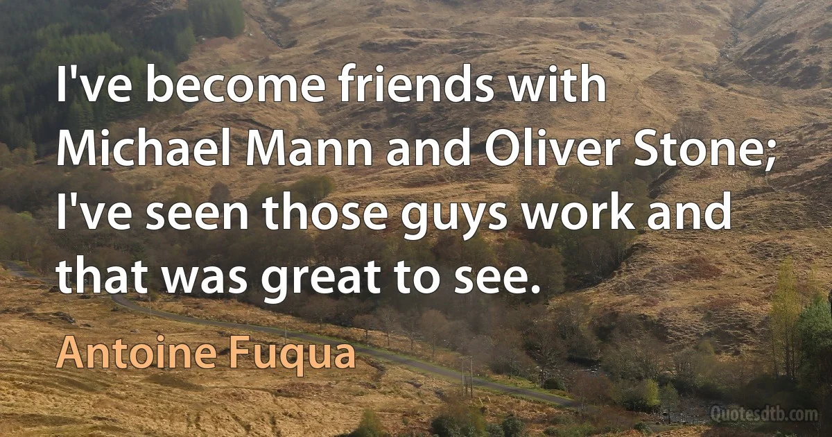 I've become friends with Michael Mann and Oliver Stone; I've seen those guys work and that was great to see. (Antoine Fuqua)