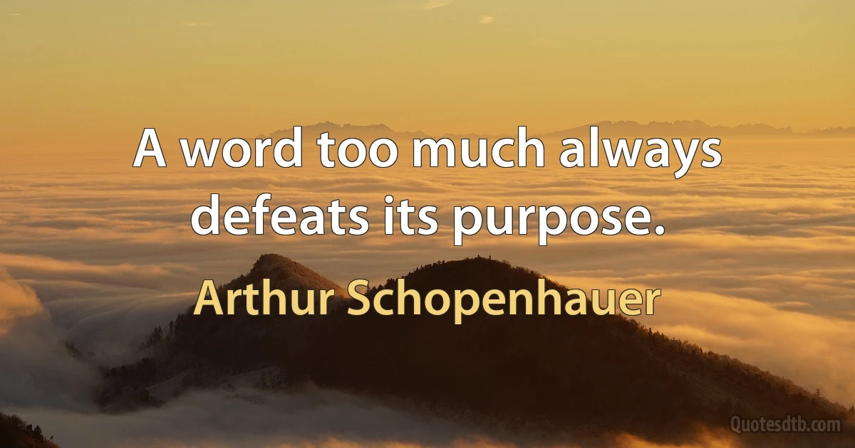 A word too much always defeats its purpose. (Arthur Schopenhauer)