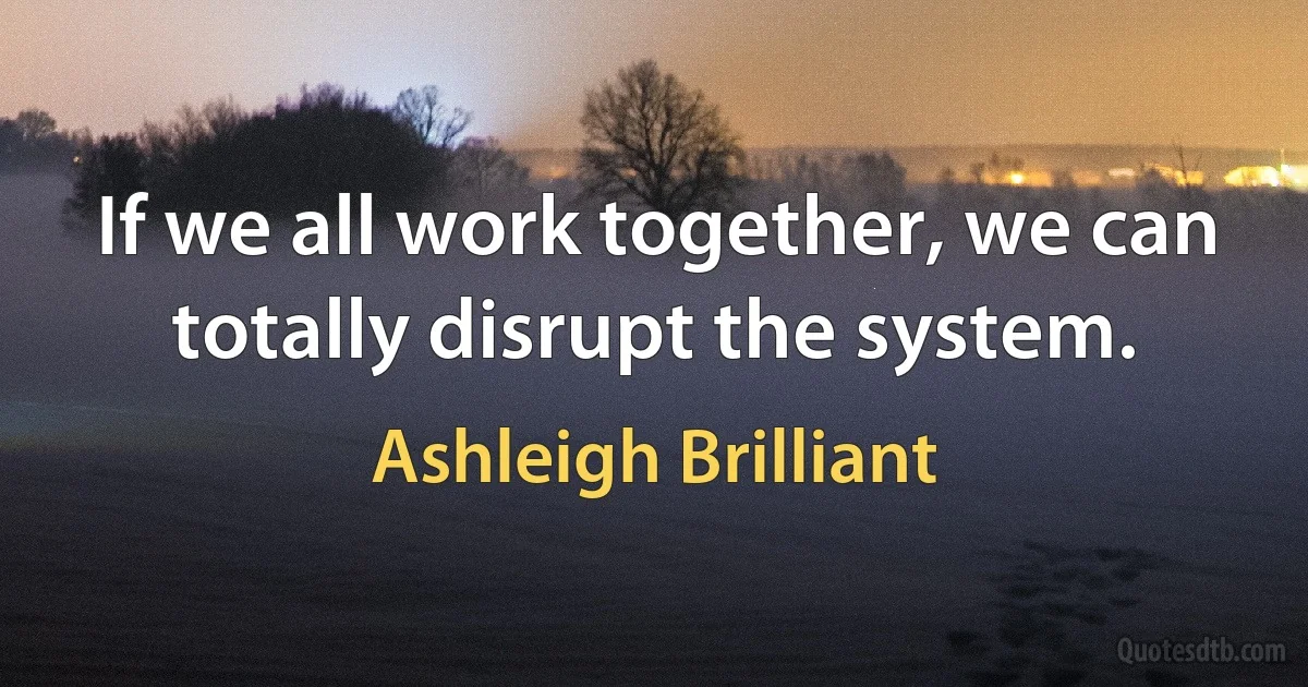 If we all work together, we can totally disrupt the system. (Ashleigh Brilliant)